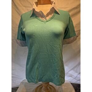 Denim & Co Top Small T-shirt with White and Small Blocks on Collar